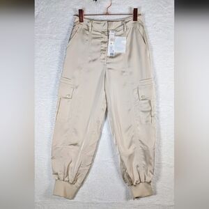 508-NWT Aqua Light Tan Cargo Satin Pants